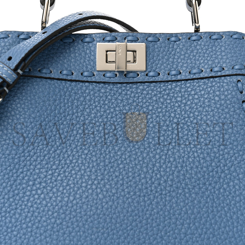 FENDI CUOIO ROMANO SELLERIA MACRO STITCHINGS PETITE PEEKABOO I SEE U ICONIC SATCHEL PLACCA ARGENTO (20*15*11cm)